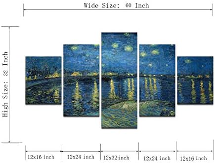 Yatsen Köprü Tuval Baskı Duvar Sanatı, soyut Yıldızlı Gece Rhone Üzerinde Vincent Van Gogh Üreme 5 Parça Boyama Resim