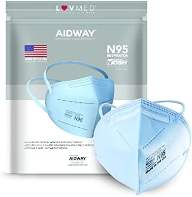 Aidway N95 Solunum Cihazı-ABD'de Üretilmiştir-Tek Kullanımlık-Mavi