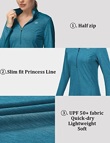 MoFiz kadın UPF 50 + Güneş Koruma Uzun Kollu Slim fit Golf Tenis Koşu Gömlek Çeyrek Zip