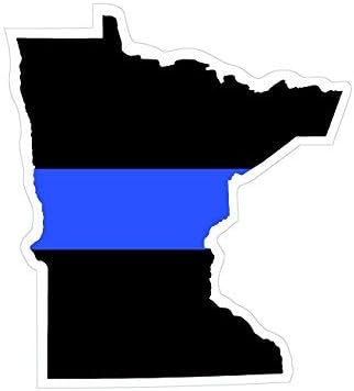 Minnesota Eyaleti Şekilli İnce Mavi Çizgi Etiket Kendinden Yapışkanlı Vinil çıkartma MN ABD'de üretilmiştir
