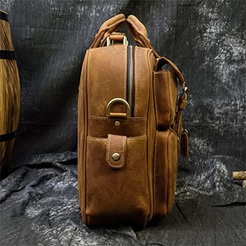 CCBUY erkek Deri Evrak Çantası 16 Gerçek Deri Iş Çantası Laptop omuzdan askili çanta Çok Fonksiyonlu silindir seyahat