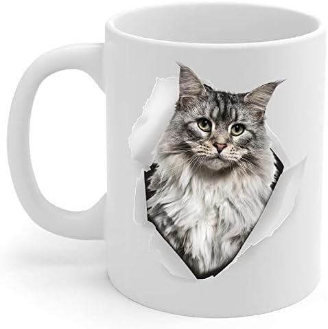 Komik Gri Maine Coon Kedi Anne Ve Baba Hediyeler İle Kedi Görünüyor Kahve Kupa Beyaz 11oz