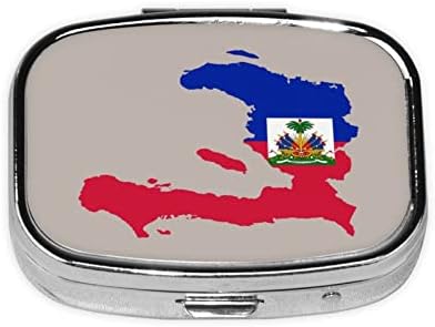 Bayrak Haritası Haiti Kare Mini Hap Kutusu Seyahat Dostu Taşınabilir Kompakt Hap Durumda Ayna ile