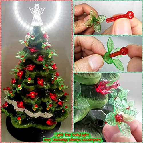 153 Adet Seramik Noel Ağacı Değiştirme Hollylights - 50 Yeşil Yapraklar Lites Ampuller＆50 Plastik Berrys Ağaç Mandalları